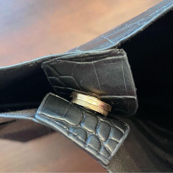 Faux Croc Black Shoulder Bag Purse - Picture 3 of 9